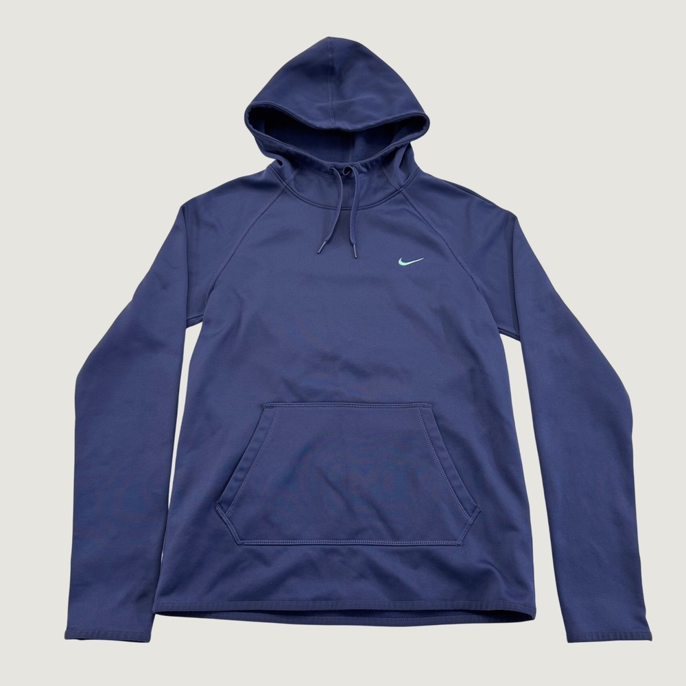 Nike Womens XS Purple Dri-FIT Fleece Pullover Hoodie Green Swoosh Pocket
